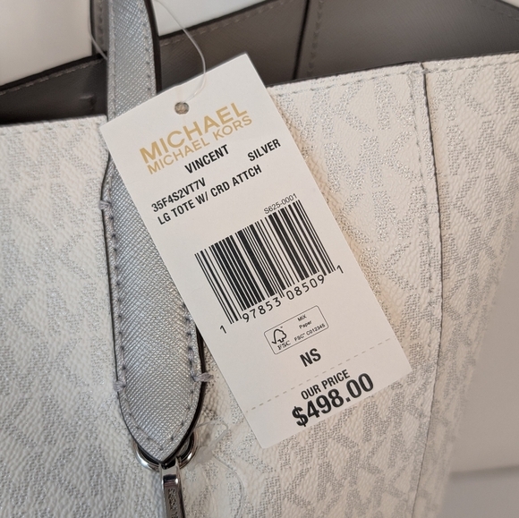 Michael Kors Vincent Large White And Metallic Silver Canvas Tote Coin Pouch NWT - Picture 9 of 9